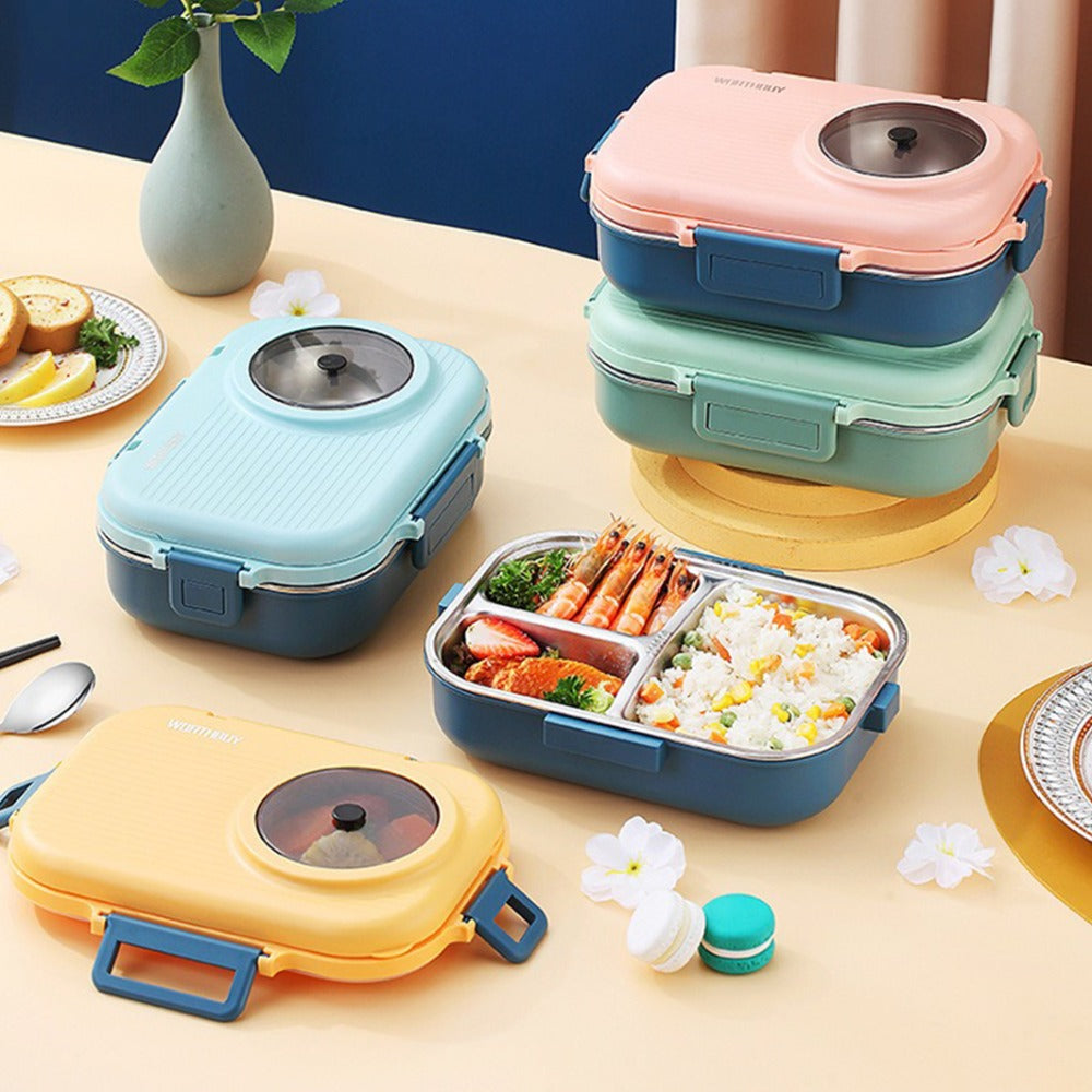 4pcs Set Double-layered Bento Box with 3 Compartments, Insulated and Leak-proof, Comes with Cutlery, Soup Bowl, and Insulated Bag, Suitable for Students, Office Workers, and Picnics
