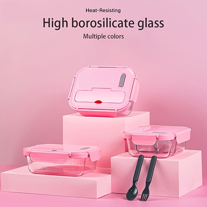 Customizable Text and Name Microwave-Safe Glass Lunch Box with Utensils, Ideal for Office Workers and Students - Essential Back-to-School Bento Container