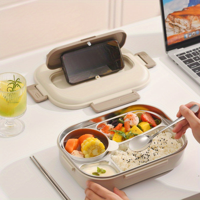 1pc Bento Box, Stainless Steel Lunch Box for Adults - 4 Compartment Metal Bento Box, 304 Food Grade Steel