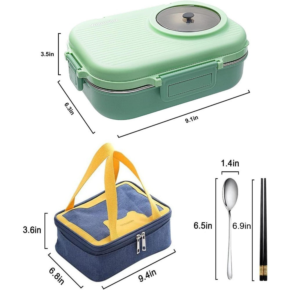 4pcs Set Double-layered Bento Box with 3 Compartments, Insulated and Leak-proof, Comes with Cutlery, Soup Bowl, and Insulated Bag, Suitable for Students, Office Workers, and Picnics