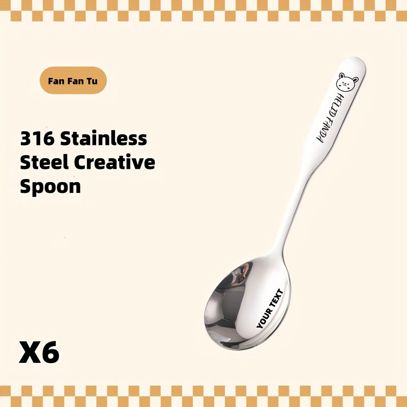 Custom-Made Cartoon 316 Stainless Steel Soup Spoon Featuring a Robust And Stylish Design, Ideal for Desserts, Household Use, And Feeding, with an Adorable Small Animal Motif, a Sturdy Handle, And a Comfortable Grip