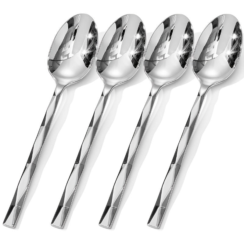 4\u002F 6 Pack Stylish Food Spoon, Premium Stainless Steel Food Spoon with Diamond Cut Pattern, 8.2 Elegant Soup, Heavy Duty Cereal Spoon for Home\u002F Kitchen\u002F Dining\u002F Housewarming\u002F Parties, Shiny Mirror Finish, Dishwasher Washable