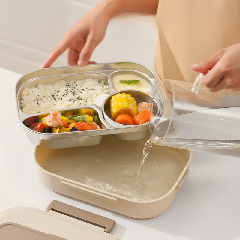 1pc Bento Box, Stainless Steel Lunch Box for Adults - 4 Compartment Metal Bento Box, 304 Food Grade Steel