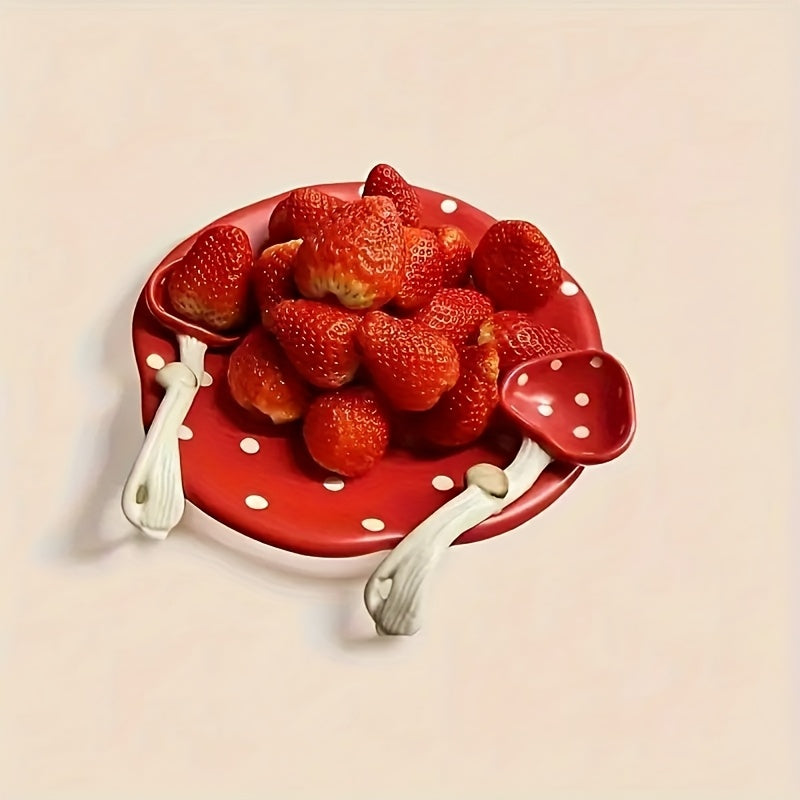 2pcs Japanese Style Ceramic Mushroom Spoons - Long Handle Red Polka Cute Mushroom-Shaped Teaspoons Suitable for Coffee, Tea, Desserts, for Home, Restaurant, Cafe Use - Utensils for &