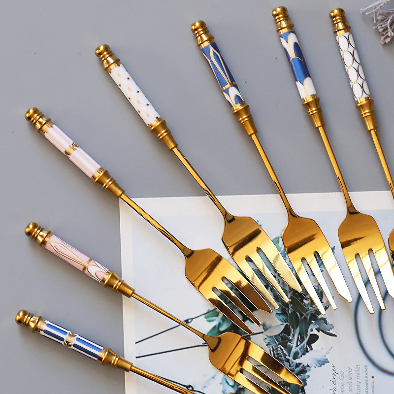 Golden Stainless Steel Fruit Fork, Stainless Steel Small Fork, Household Fruit Skewer, Fruit Insert Creative Dessert Fork, Cake Fork