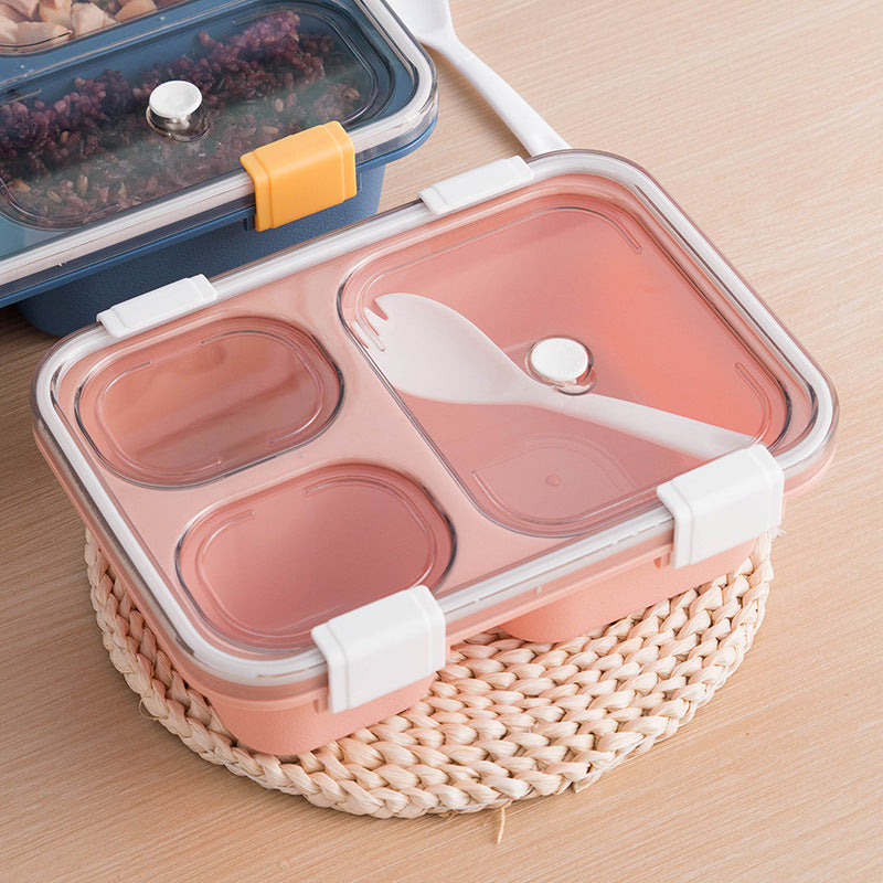 Partitioned Lunch Box with Lid Office Worker Lunch Box Plastic Microwaveable Student Compartment Lunch Box with Tableware