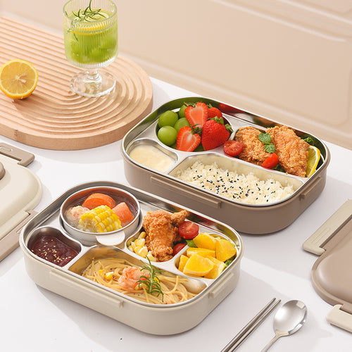 1pc Bento Box, Stainless Steel Lunch Box for Adults - 4 Compartment Metal Bento Box, 304 Food Grade Steel