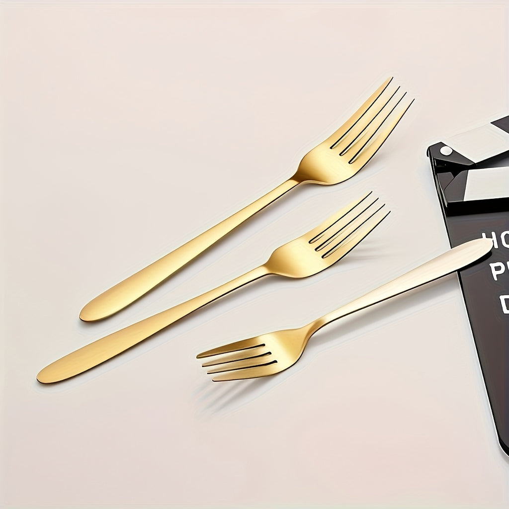 40pcs Golden Stainless Steel Wedding Forks, Western Dinner Forks, Household Silvery Forks, Steak, Fruit, And Dessert Forks. Suitable for Parties And Gatherings