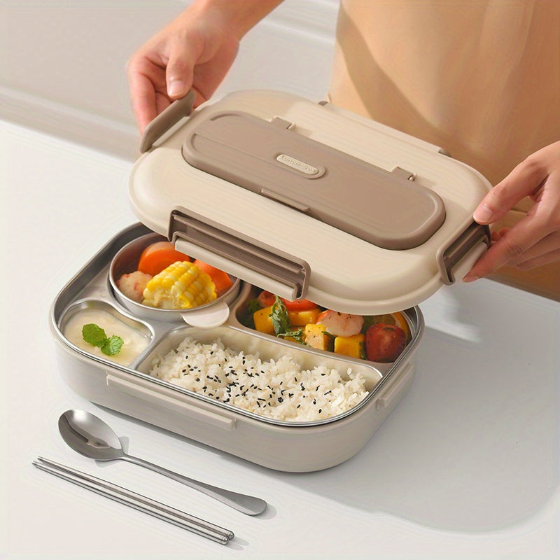1pc Bento Box, Stainless Steel Lunch Box for Adults - 4 Compartment Metal Bento Box, 304 Food Grade Steel