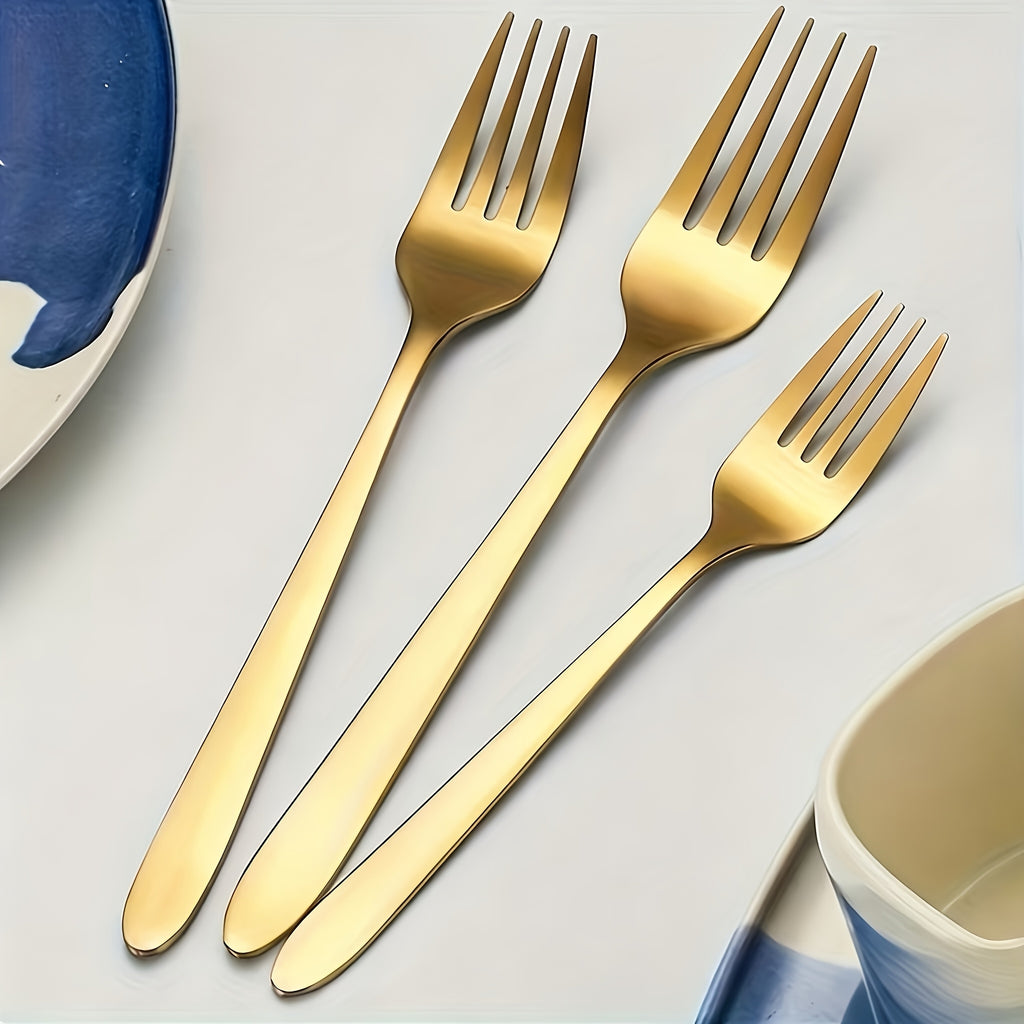 40pcs Golden Stainless Steel Wedding Forks, Western Dinner Forks, Household Silvery Forks, Steak, Fruit, And Dessert Forks. Suitable for Parties And Gatherings