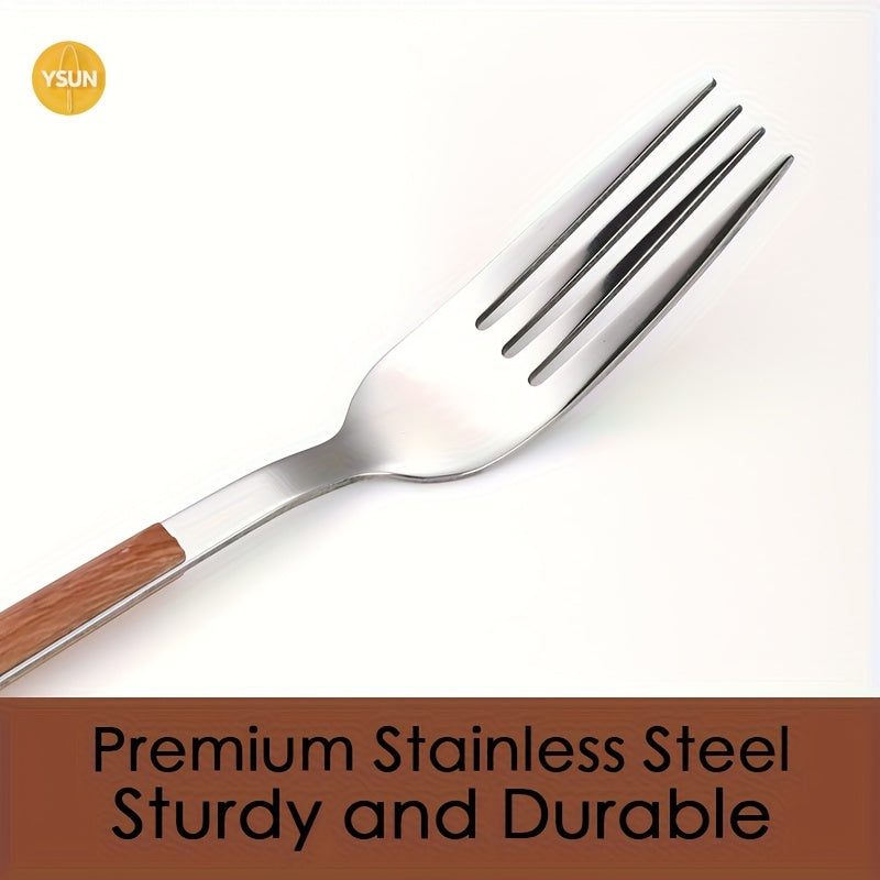 6pcs Forks with Wood Grain Plastic Handle - Heavy-Duty Utensils, 304 Stainless Fork for Pasta, Salad, Steak - Elegant Dinnerware Suitable for, Weddings, Parties (6 Pack)