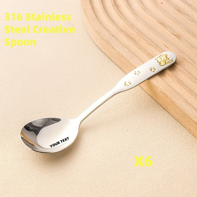 Custom-Made Cartoon 316 Stainless Steel Soup Spoon Featuring a Robust And Stylish Design, Ideal for Desserts, Household Use, And Feeding, with an Adorable Small Animal Motif, a Sturdy Handle, And a Comfortable Grip