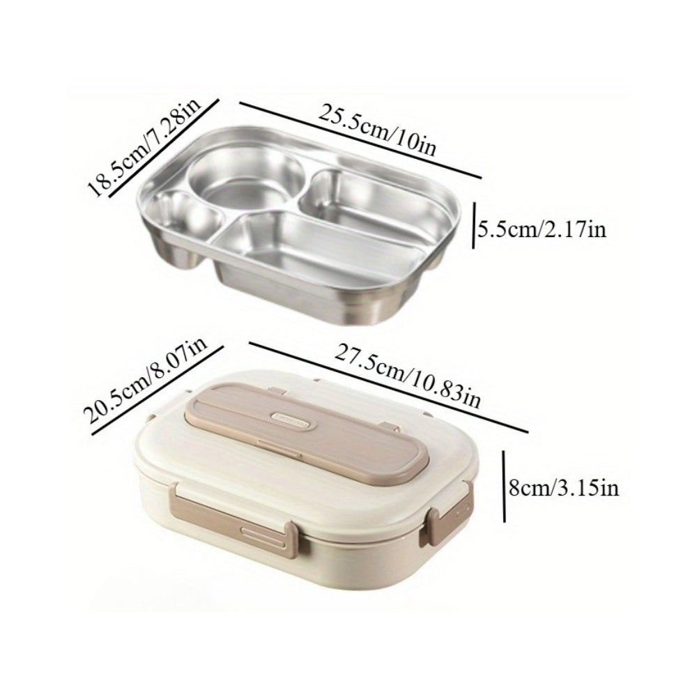 1pc Bento Box, Stainless Steel Lunch Box for Adults - 4 Compartment Metal Bento Box, 304 Food Grade Steel