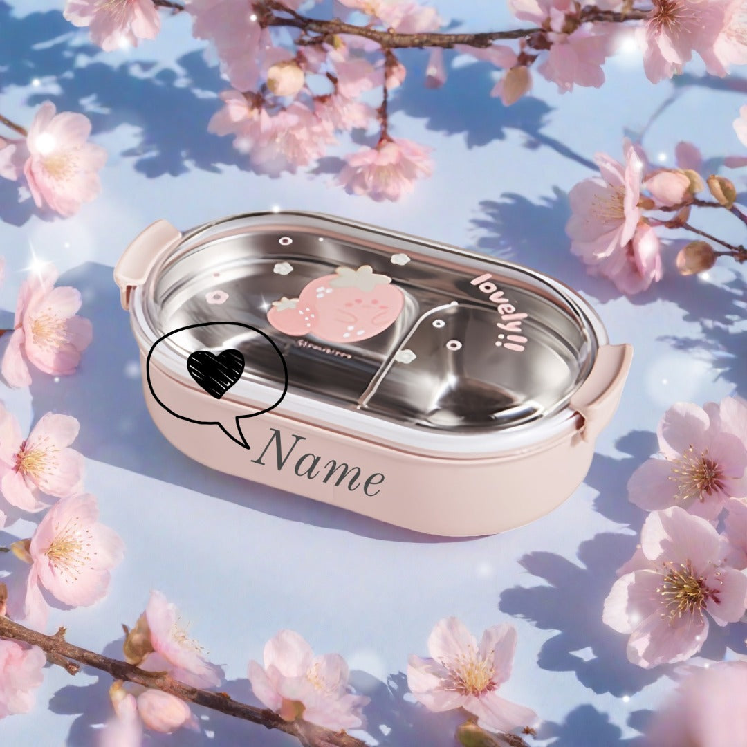 Customizable Fruit-Themed Lunch Boxes That Are Leak-Proof And Insulated, Suitable for Students, Professionals, And Outdoor Enthusiasts. Available in Stainless Steel in Pink, Purple, And Green