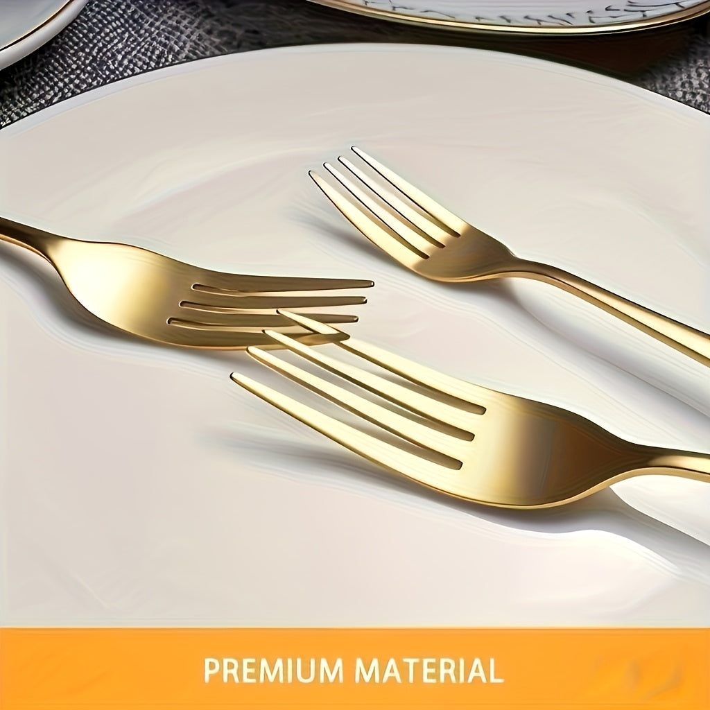 40pcs Golden Stainless Steel Wedding Forks, Western Dinner Forks, Household Silvery Forks, Steak, Fruit, And Dessert Forks. Suitable for Parties And Gatherings